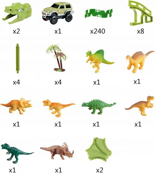 Pista da corsa di dinosauro con macchinina e figurine