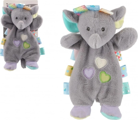 copertina coccola in peluche elefantino 25 cm con etichette colorate