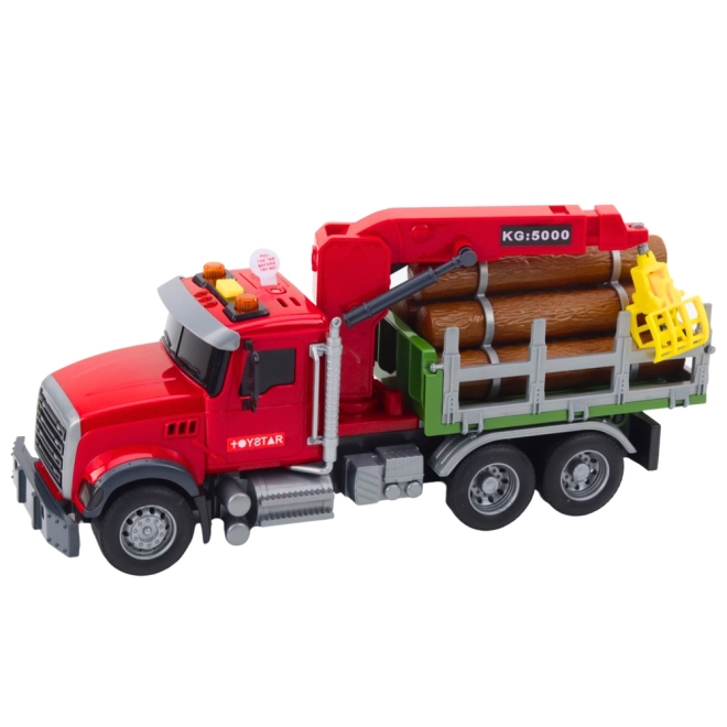 Camion con gru per legname rosso 1:14