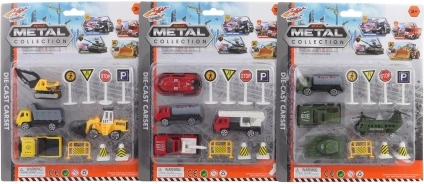 Set di auto in metallo con segnali