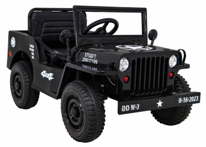 Auto militare retrò per bambini nero + trazione 4x4 + telecomando + 2 portapacchi + avvio lento + MP3 LED