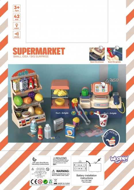 Cassa del supermercato per bambini con 42 pezzi Woopie