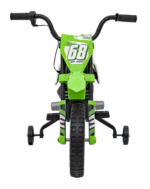 Moto verde per bambini a batteria con pannello audio e ruote in EVA