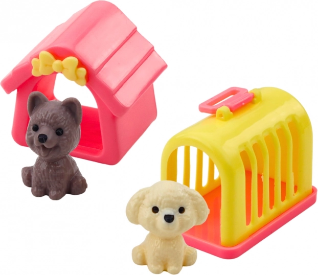 Set Mini Bambola con Vestitini e Cagnolini Casetta Trasportino
