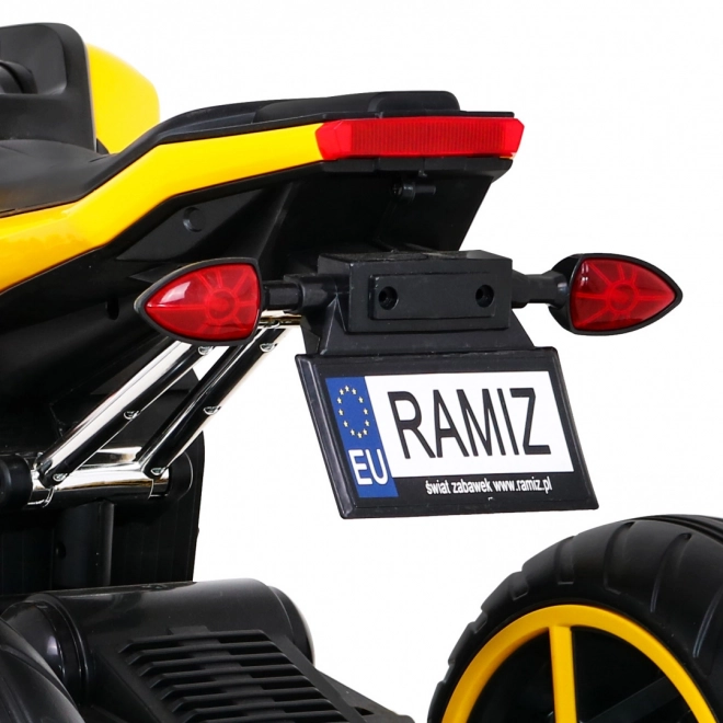 Futura motocicletta per bambini a batteria gialla + Pannello Audio + Avvio lento + Ruote EVA