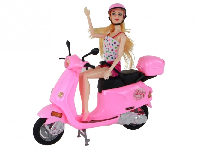 Bambola sullo Scooter Rosa con Parti Mobili