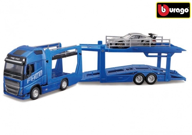 Trasportatore Multicar Volvo FH16 con Porsche 911 GT2 RS in scala 1:43 di Bburago