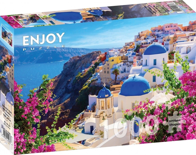 Puzzle Santorini con fiori, Grecia 1000 pezzi