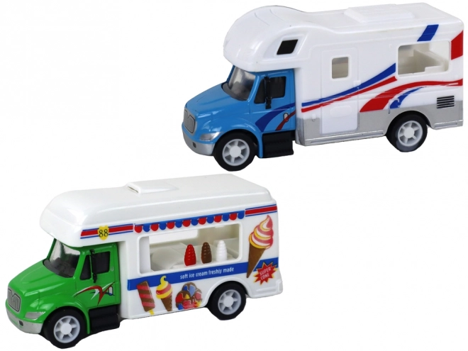 Set di Veicoli in Miniatura Camper, Camion, Ambulanza e Gelateria a Frizione 1:87