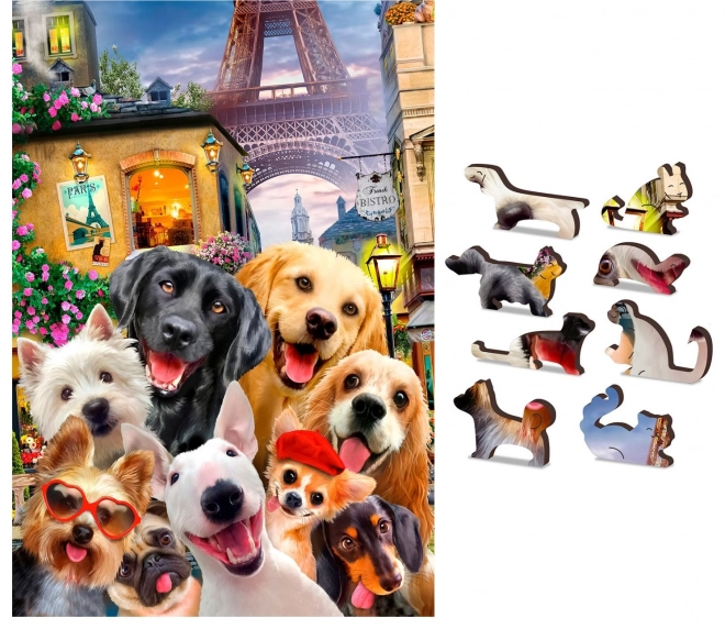 Puzzle in legno Cuccioli a Parigi 2 in 1, 75 pezzi