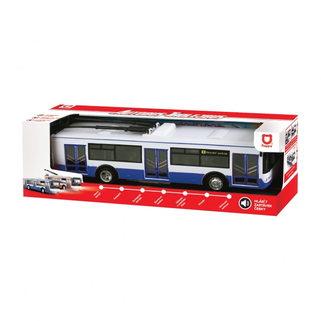 Trolleybus con annuncio fermate in ceco 28 cm blu