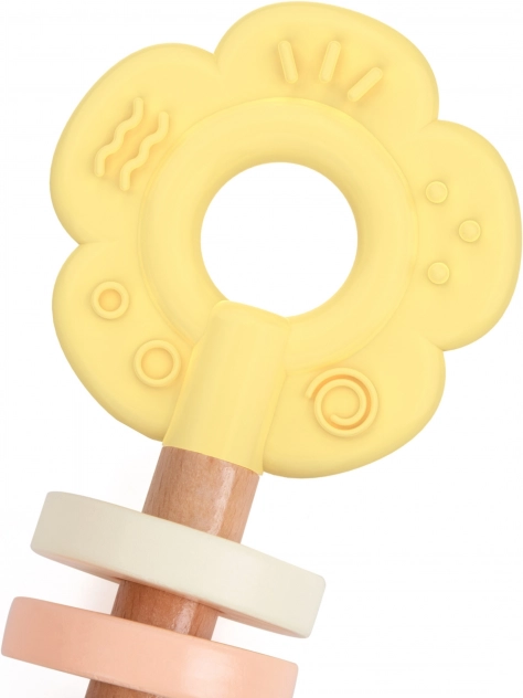 Sonagliere in legno pastello e dentaruolo 2 in 1 a forma di fiore