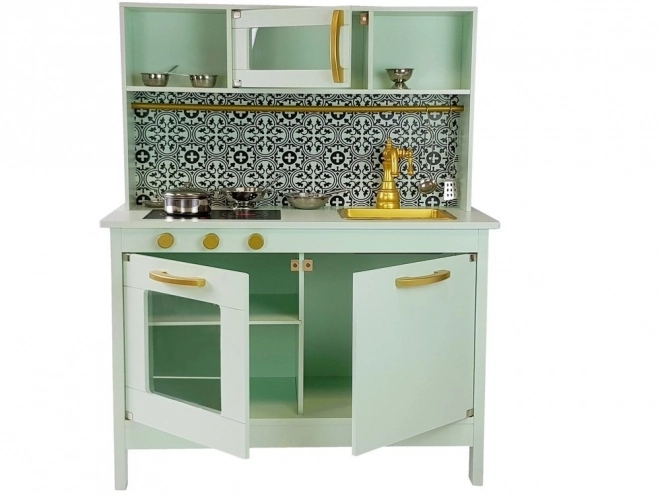 Cucina in legno Emma menta con accessori in acciaio inossidabile