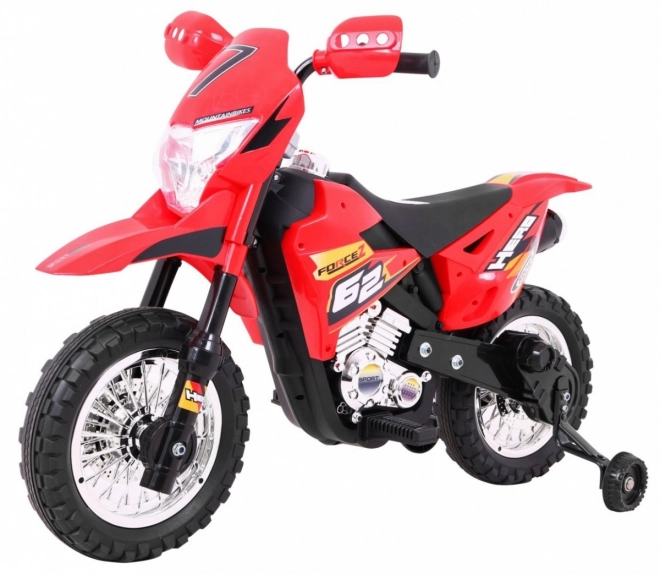 Motocicletta Cross per bambini a batteria con ruote ausiliarie e suoni LED - Rosso