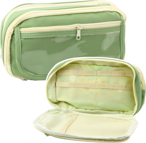 Astuccio scolastico a due scomparti con tasche verde