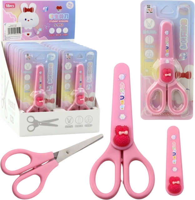 Forbici scolastiche rosa con copertura protettiva Coniglietto Rosa 14 cm