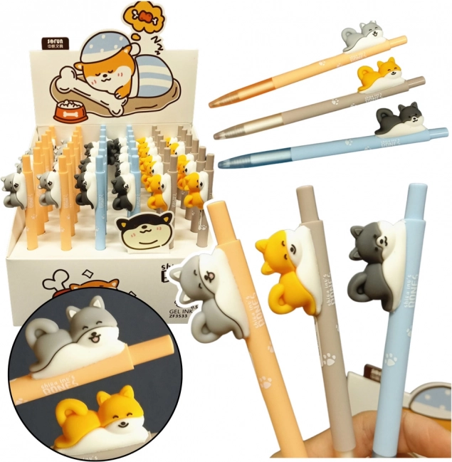 Penna a gel con figura di cane Shiba, inchiostro blu 0,5 mm