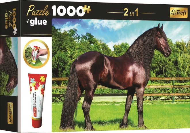 Puzzle TREFL Cavallo Frisone 1000 pezzi con colla