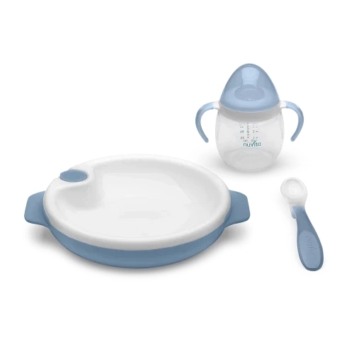 Set per pasti con piatto termico, cucchiaio in silicone e tazza, Powder Blue