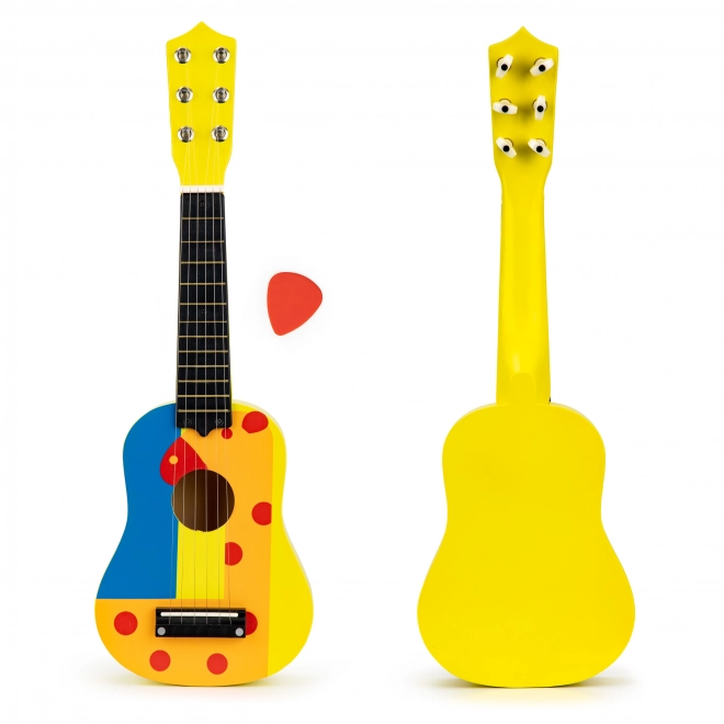 Chitarra per bambini in legno con corde metalliche e plettro - gialla ECOTOYS