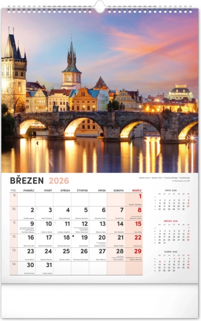 Calendario da parete Praga 2026