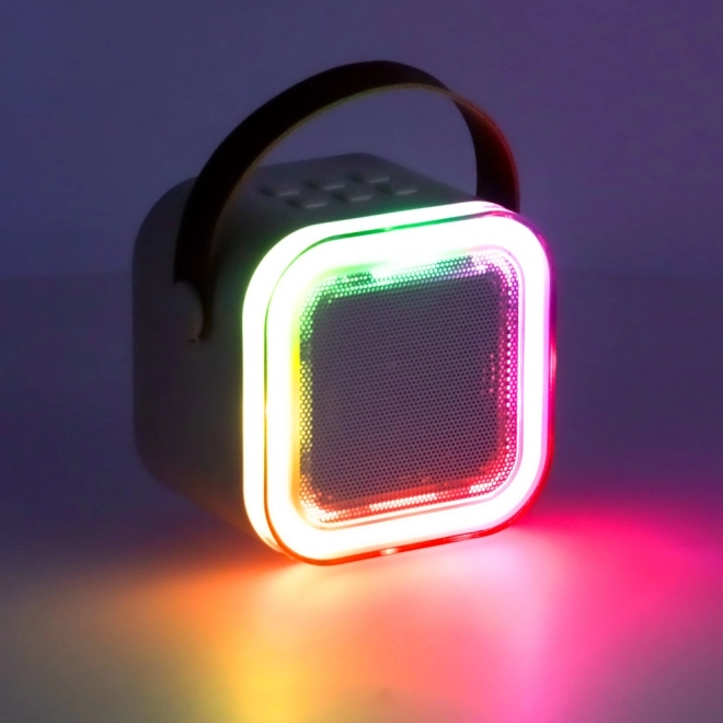 Set karaoke con due microfoni e altoparlante portatile Bluetooth LED beige