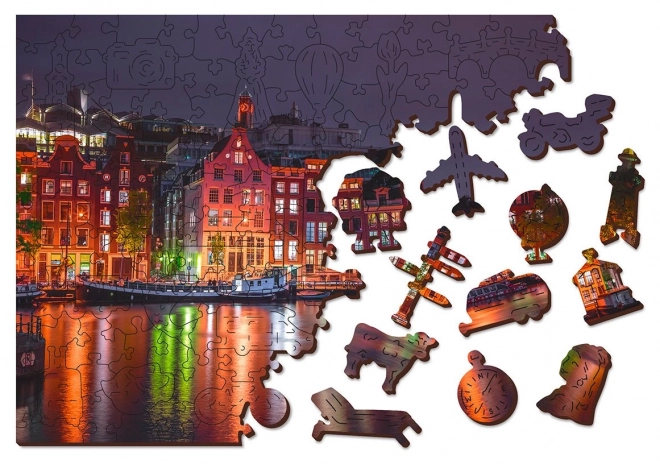 Puzzle in legno Notte ad Amsterdam 2 in 1