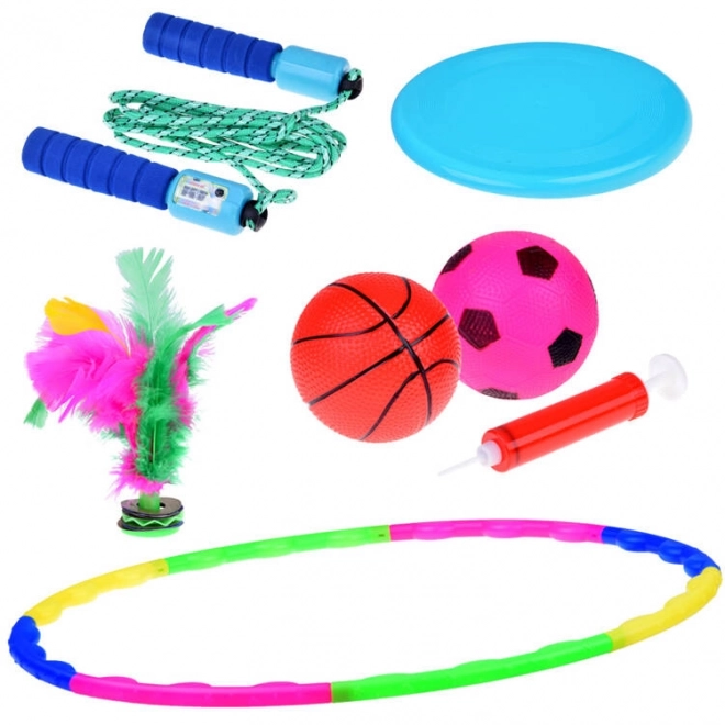 Set sportivo per bambini 5 in 1 con hula hoop, disco, corda per saltare, palline e volano