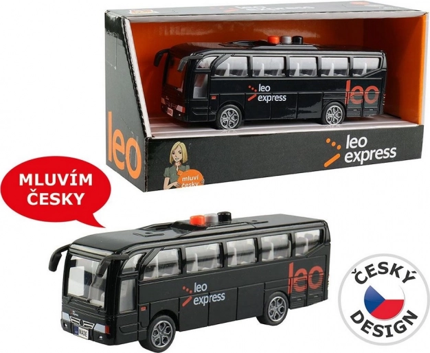 Autobus LEO EXPRESS con luci e annunci del conducente e dell’equipaggio