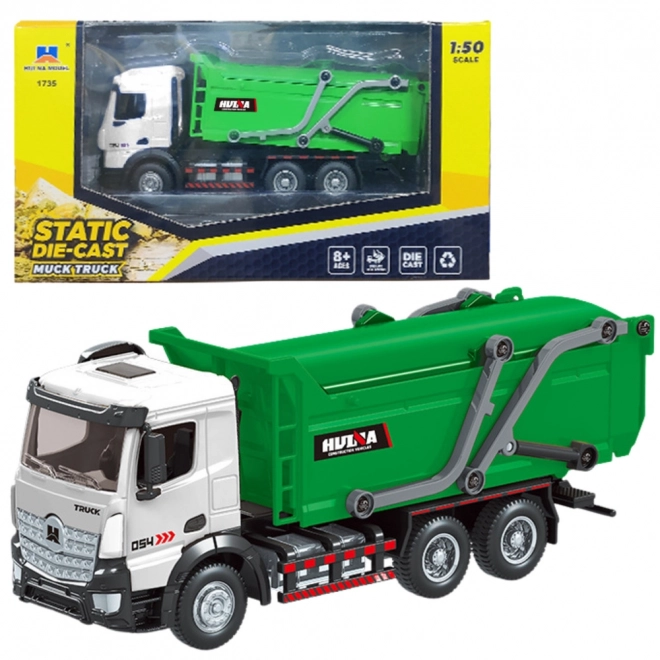 Camion della spazzatura in metallo Huina verde 1:50