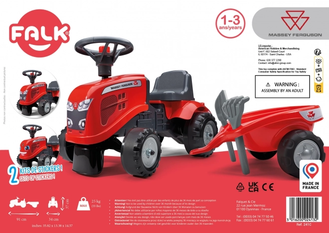 Trattore a spinta Massey Ferguson rosso con volante