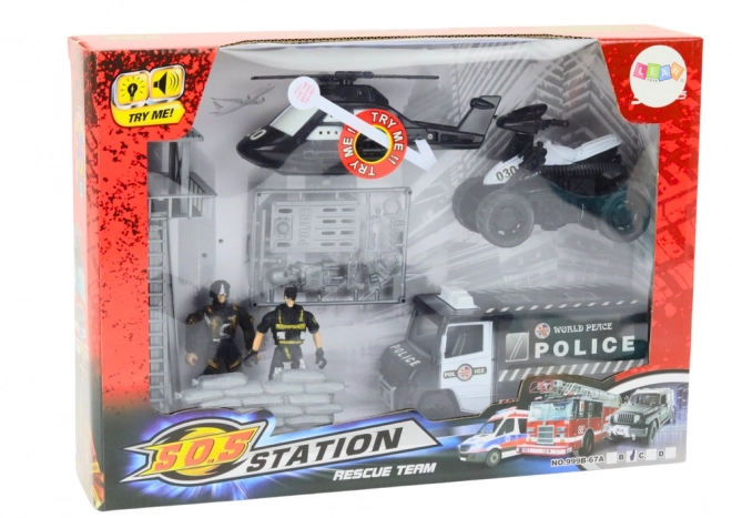 Set da polizia Macchina Quad Figure Elicottero Luci Suoni