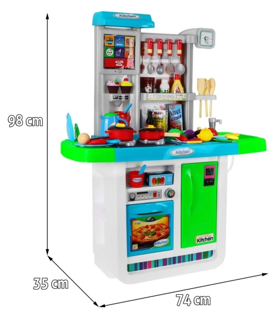 Grande cucina interattiva blu per bambini 3+ con fornelli, rubinetto e pannello audio – Blu