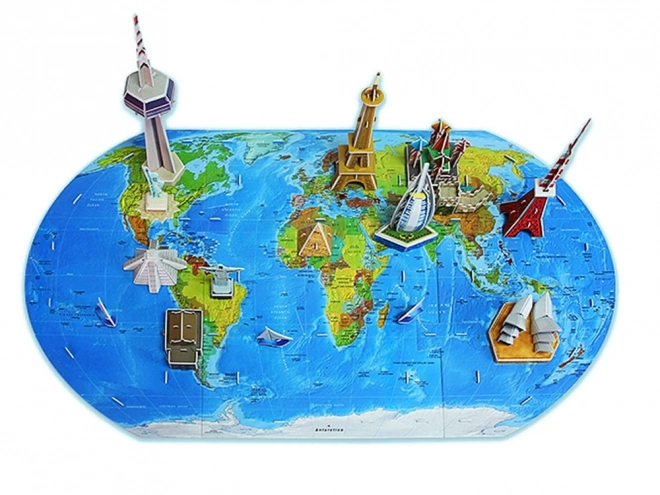 Puzzle 3D Mappa del Mondo con Monumenti Famosi