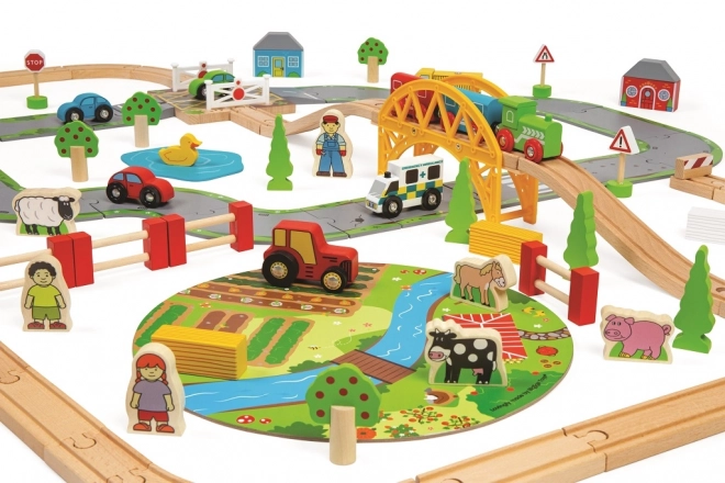 Bigjigs Rail Set ferroviario in legno con percorso rurale 80 pezzi