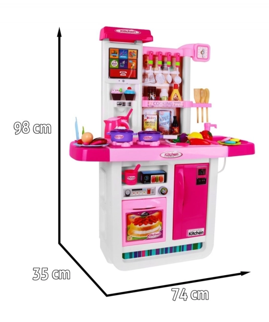 Grande cucina interattiva blu per bambini 3+ con fornelli, rubinetto e pannello audio – rosa