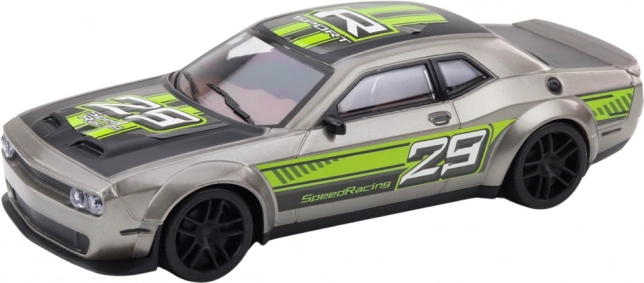 Auto sportivo con trazione posteriore argento-verde