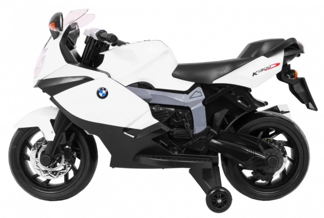 BMW K1300S Motocicletta per Bambini a batteria bianca + ruote ausiliarie + suoni Luci + partenza lenta