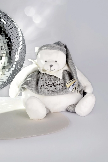 Doudou orsacchiotto di peluche con anello 30 cm grigio