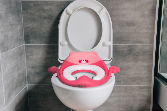 Sedile per WC per bambini con maniglie, cuscino morbido, rosa, Ecotoys