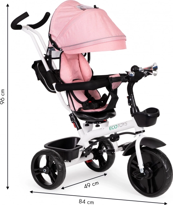 Passeggino Triciclo Girevole 360 Gradi Rosa