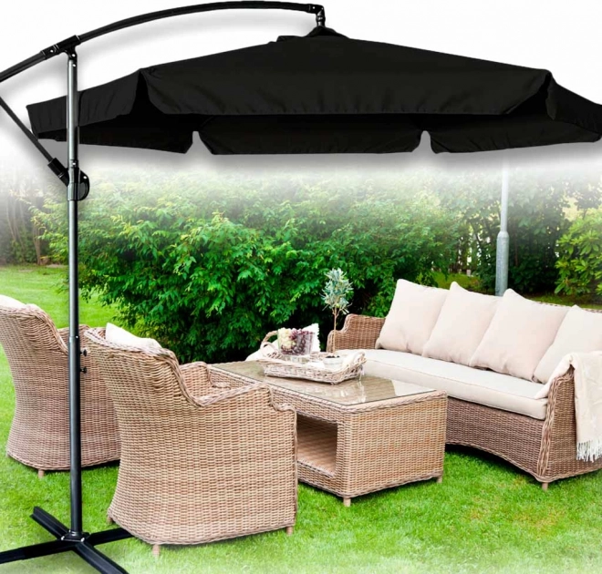 Grande ombrellone pieghevole da giardino con braccio estraibile 290 cm nero