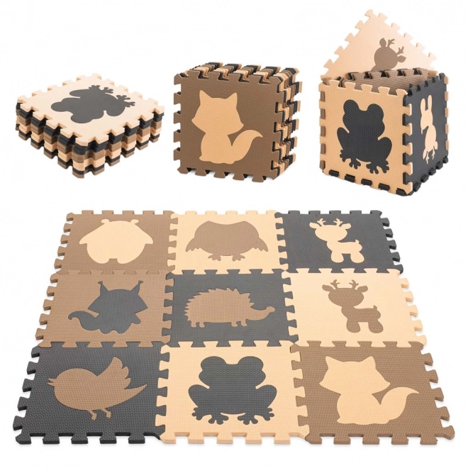 Mata puzzle educativa in schiuma marrone 85 x 85 cm 9 elementi