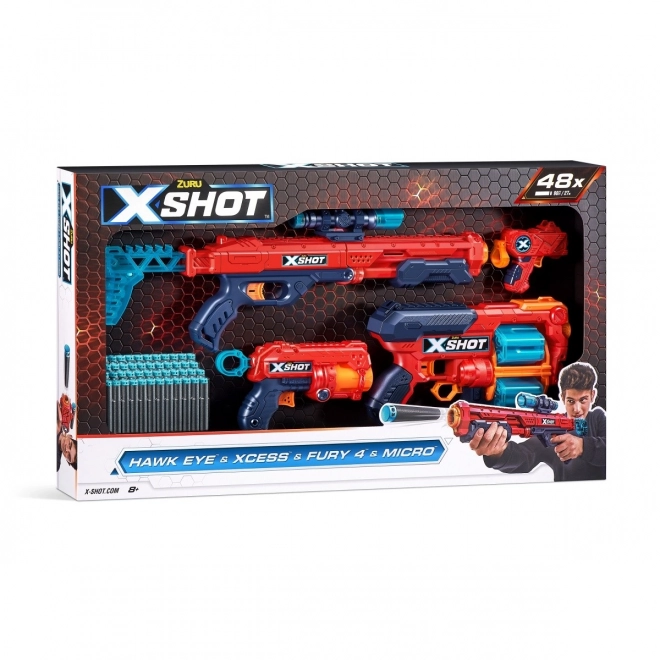 Set lanciatori X-Shot Excel Hawk & Xcess & Fury 4 & Micro