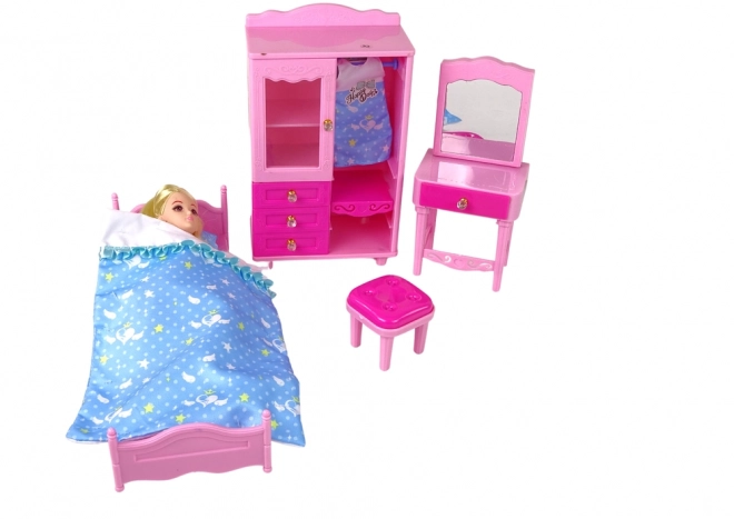 Set Arredo Bambola Letto Armadio Tavolino da Trucco