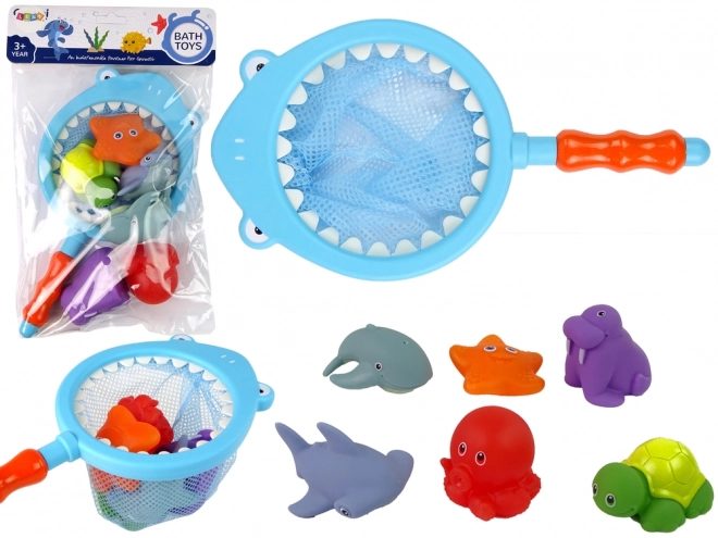 Set da bagno animaletti acquatici in gomma con rete squalo