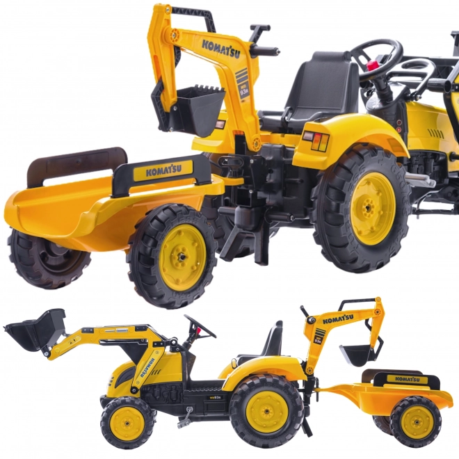 Trattore a pedali Komatsu con benna anteriore e posteriore e rullo