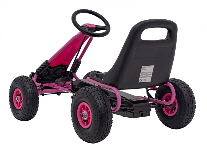 Gokart a pedali rosa per bambini con freno a mano e ruote gonfiabili