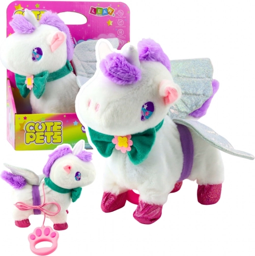 Unicorno di peluche interattivo al guinzaglio con suoni e ali rimovibili