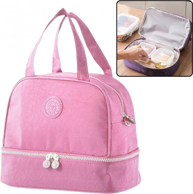 Borsa porta pranzo termoisolata rosa con tracolla regolabile 27cm